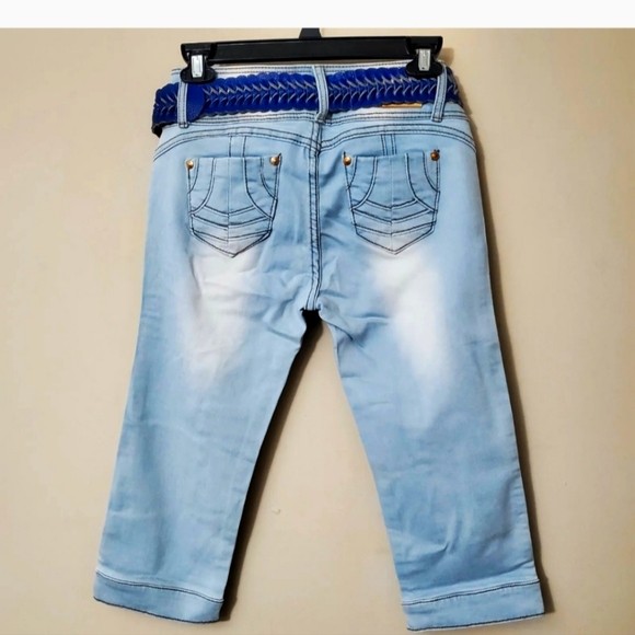 Erotic Touch Light Blue Stretch capri with Belt Size 7/8 - Picture 2 of 3